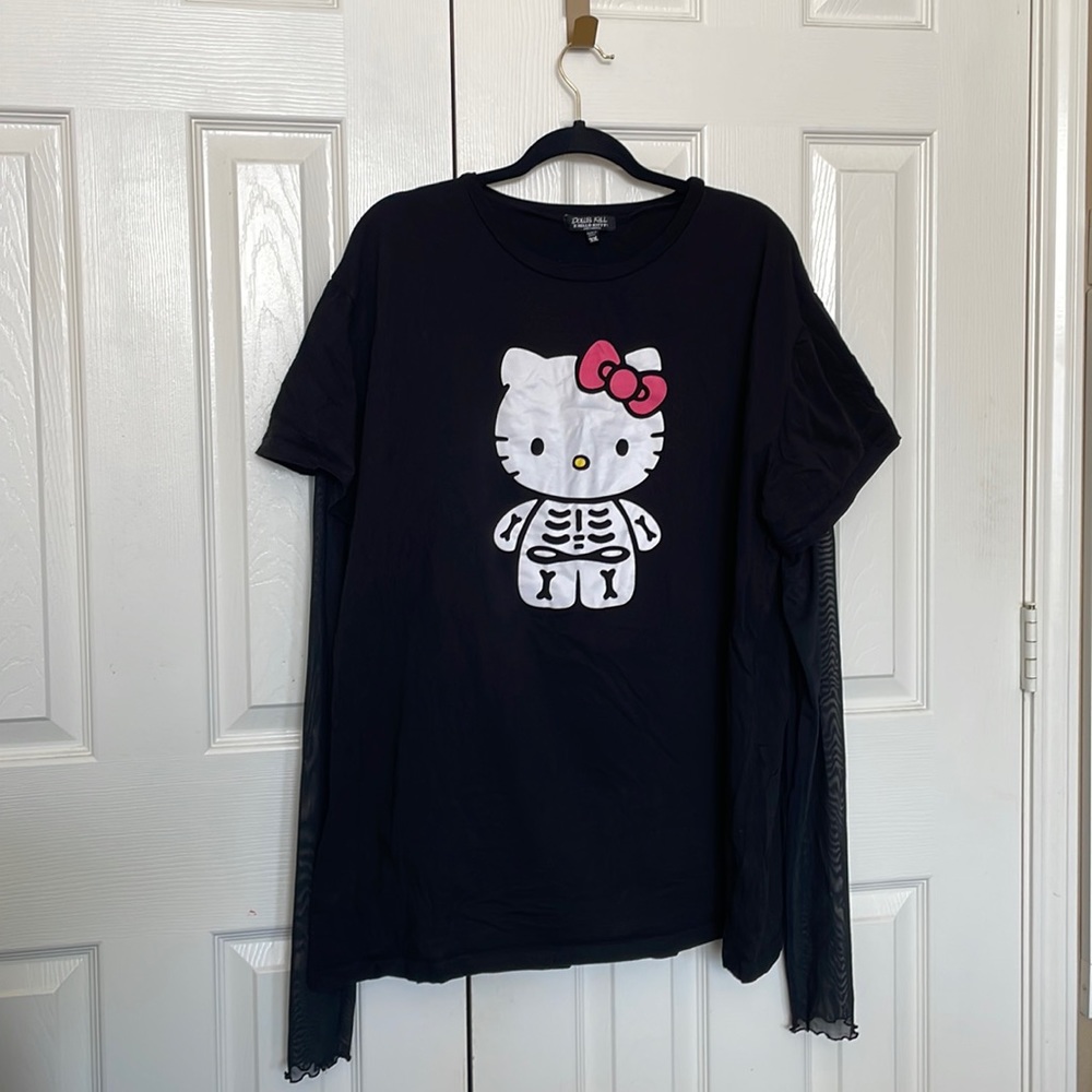 Dolls Kill x Hello Kitty Mesh sleeve Shirt